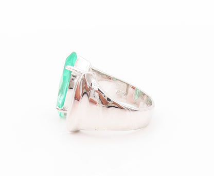 925 Sterling Silver Vintage Ring Modernist Green Marquise Cut CZ  Sz 8  RG32488