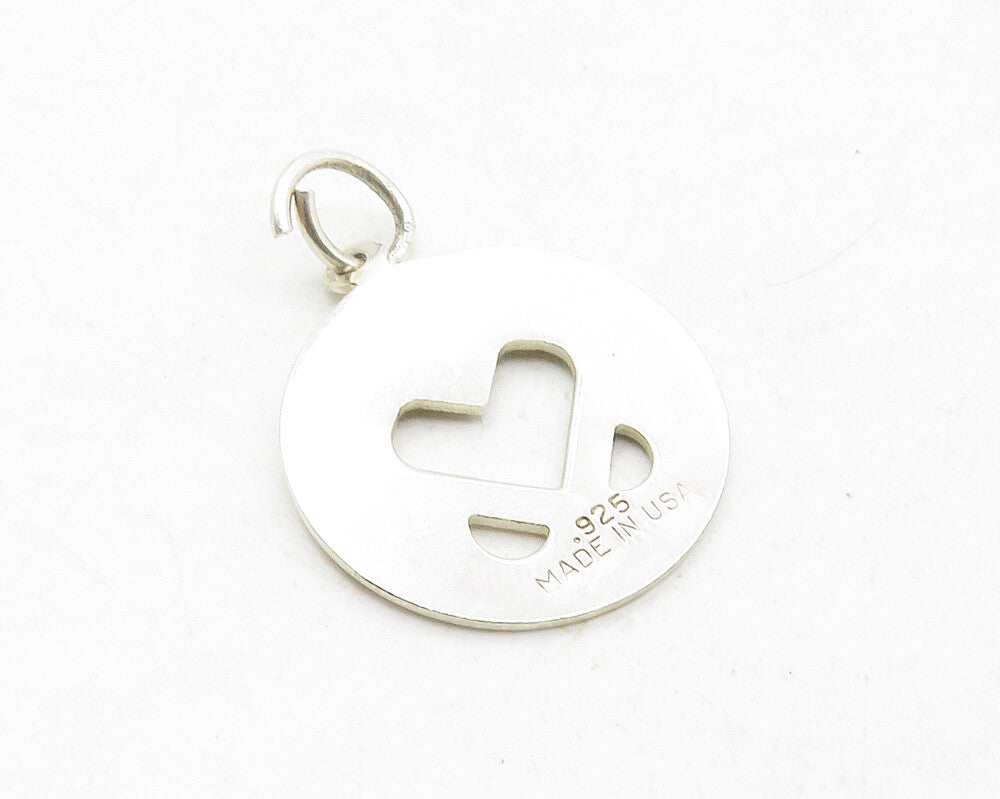 925 Sterling Silver  Vintage Open Love Heart Shiny Round Drop Pendant  PT9849
