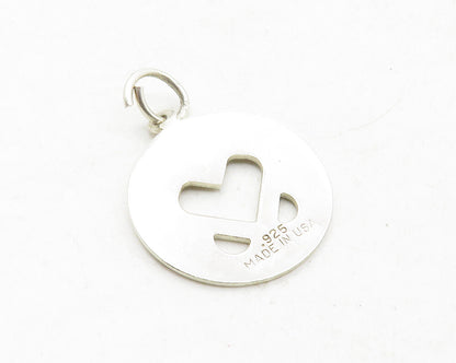 925 Sterling Silver  Vintage Open Love Heart Shiny Round Drop Pendant  PT9849