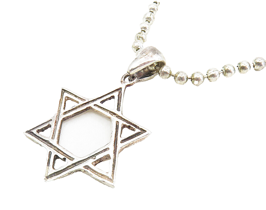 925 Sterling Silver  Vintage Shiny Open Star Of David Chain Necklace  NE1519