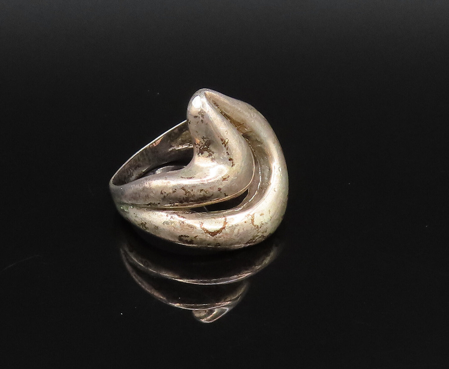 925 Silver  Vintage Modernist Openwork Pointed Swirl Ring Sz 6.5  RG25732