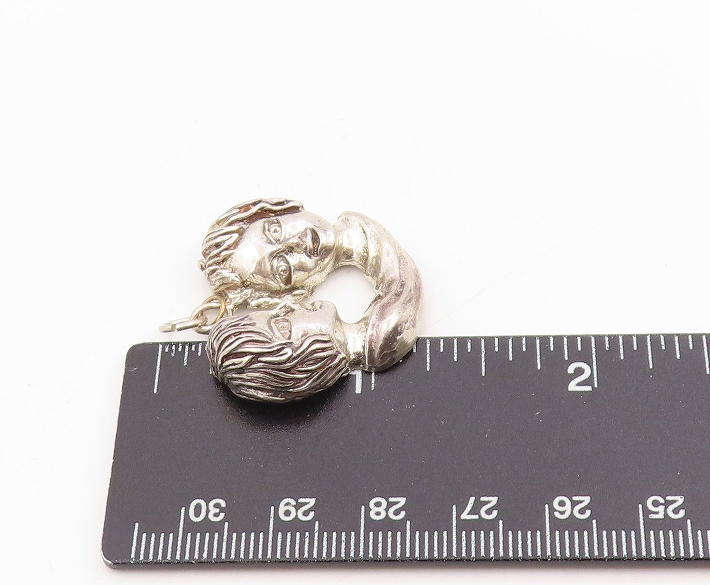 925 Sterling Silver Vintage Pendant Modernist Sculpted Twin Heads Charm  PT25347