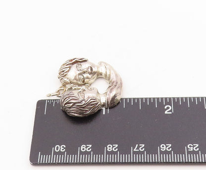 925 Sterling Silver Vintage Pendant Modernist Sculpted Twin Heads Charm  PT25347