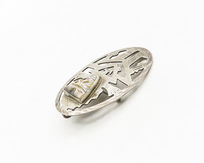 GUATEMALA 925 Silver  Vintage Face Carved Abalone Warrior Brooch Pin  BP6727