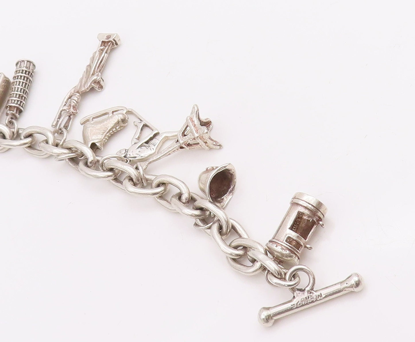 925 Sterling Silver Vintage Bracelet Heavy Dangling Charm Large Heart  BT10605