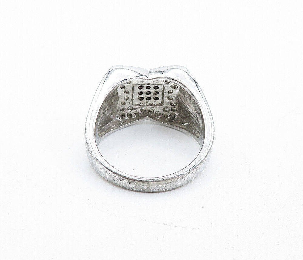 925 Sterling Silver  Round White  & Black Sapphire Band Ring Sz 11.5  RG4609