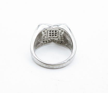925 Sterling Silver  Round White  & Black Sapphire Band Ring Sz 11.5  RG4609
