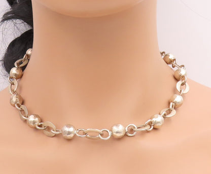 925 Sterling Silver Vintage Necklace MEXICO Classic Oval Link & Beads  NE4753
