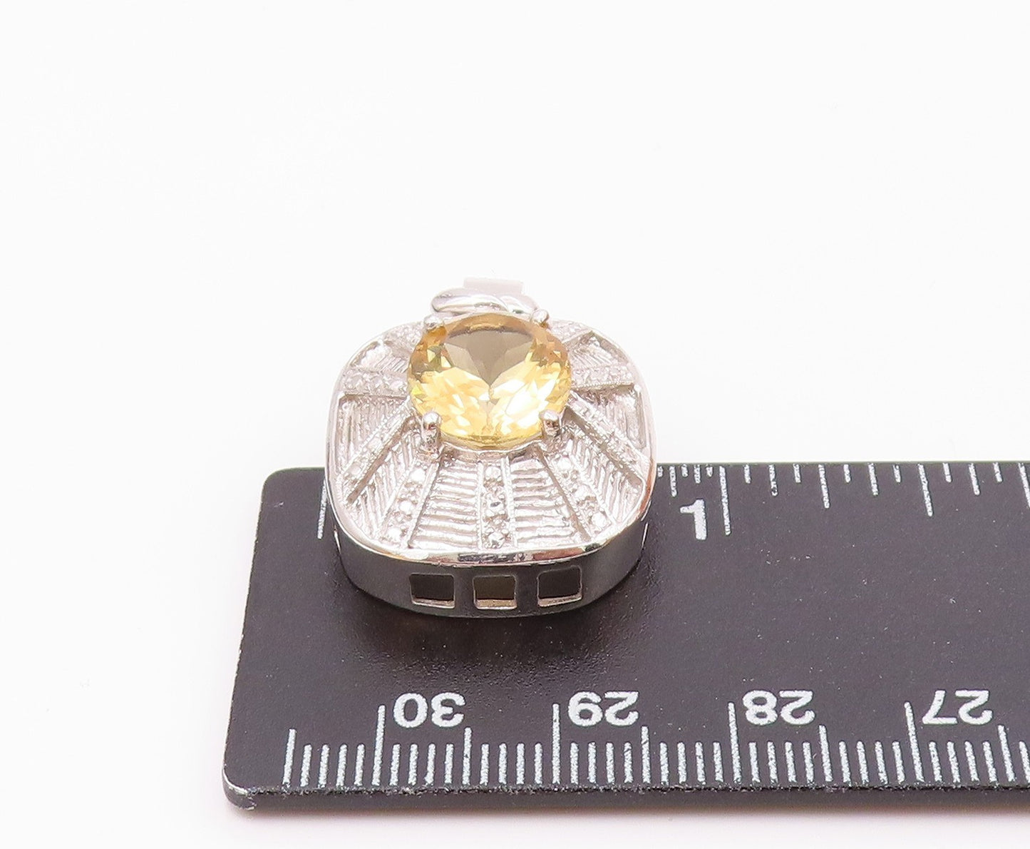 925 Sterling Silver  Vintage Prong Set Citrine Shiny Dome Pendant  PT18774