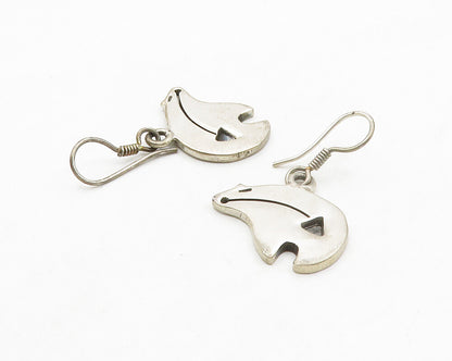 MEXICO 925 Sterling Silver  Vintage Bear Motif Smooth Dangle Earrings  EG6908