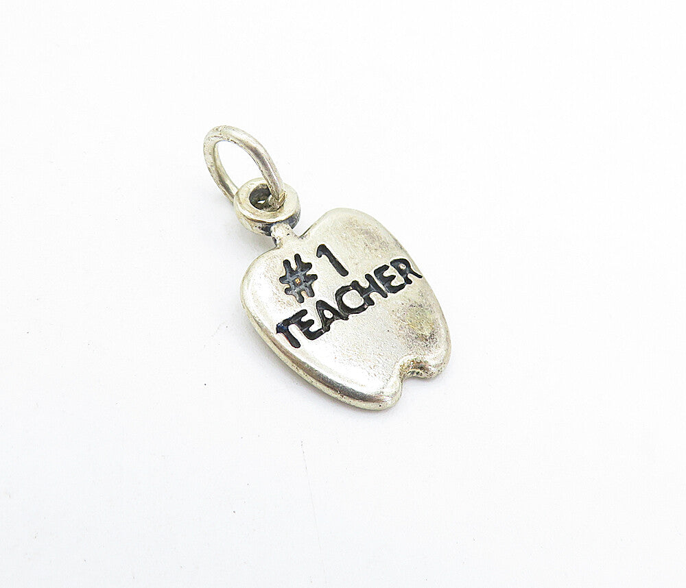 925 Sterling Silver  Vintage Number One Teacher Stamped Apple Pendant  PT4963
