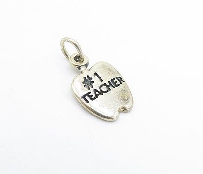 925 Sterling Silver  Vintage Number One Teacher Stamped Apple Pendant  PT4963