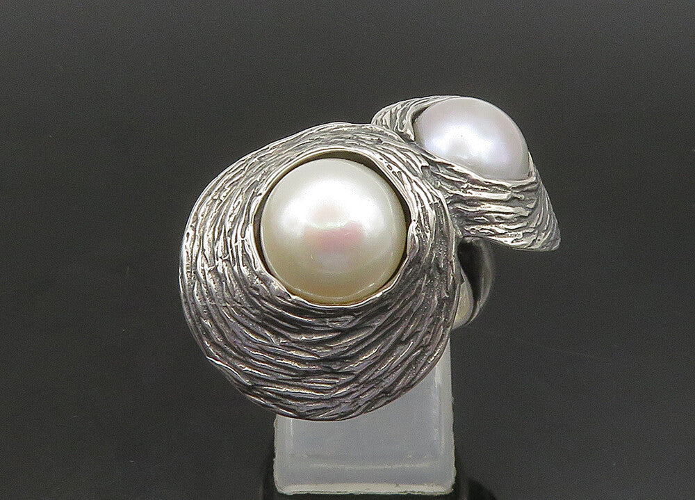 HAGIT GORALI ISRAEL 925 Silver  Vintage Shiny Pearls Band Ring Sz 7.5  RG23523
