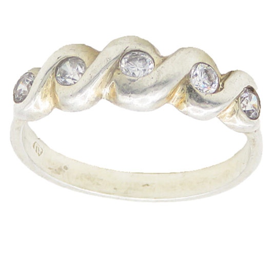 925 Sterling Silver  Vintage Cubic Zirconia Swirl Band Ring Sz 7.5  RG19124