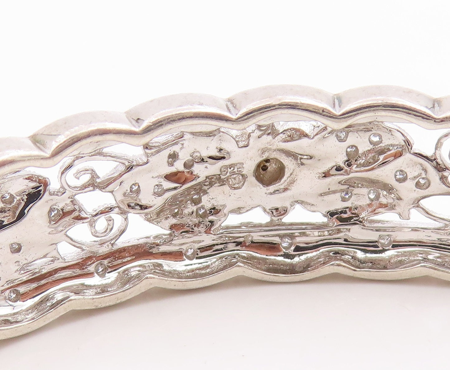 925 Sterling Silver Vintage Bracelet Real Diamonds Floral Rose Bangle  BT11998