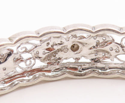 925 Sterling Silver Vintage Bracelet Real Diamonds Floral Rose Bangle  BT11998