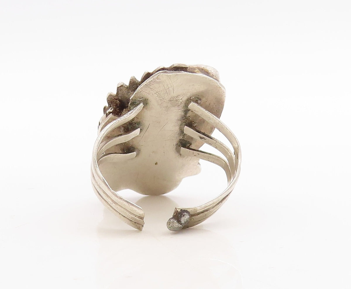 925 Sterling Silver Vintage Ring NAVAJO Turquoise Carnelian Floral Sz 10 RG31655