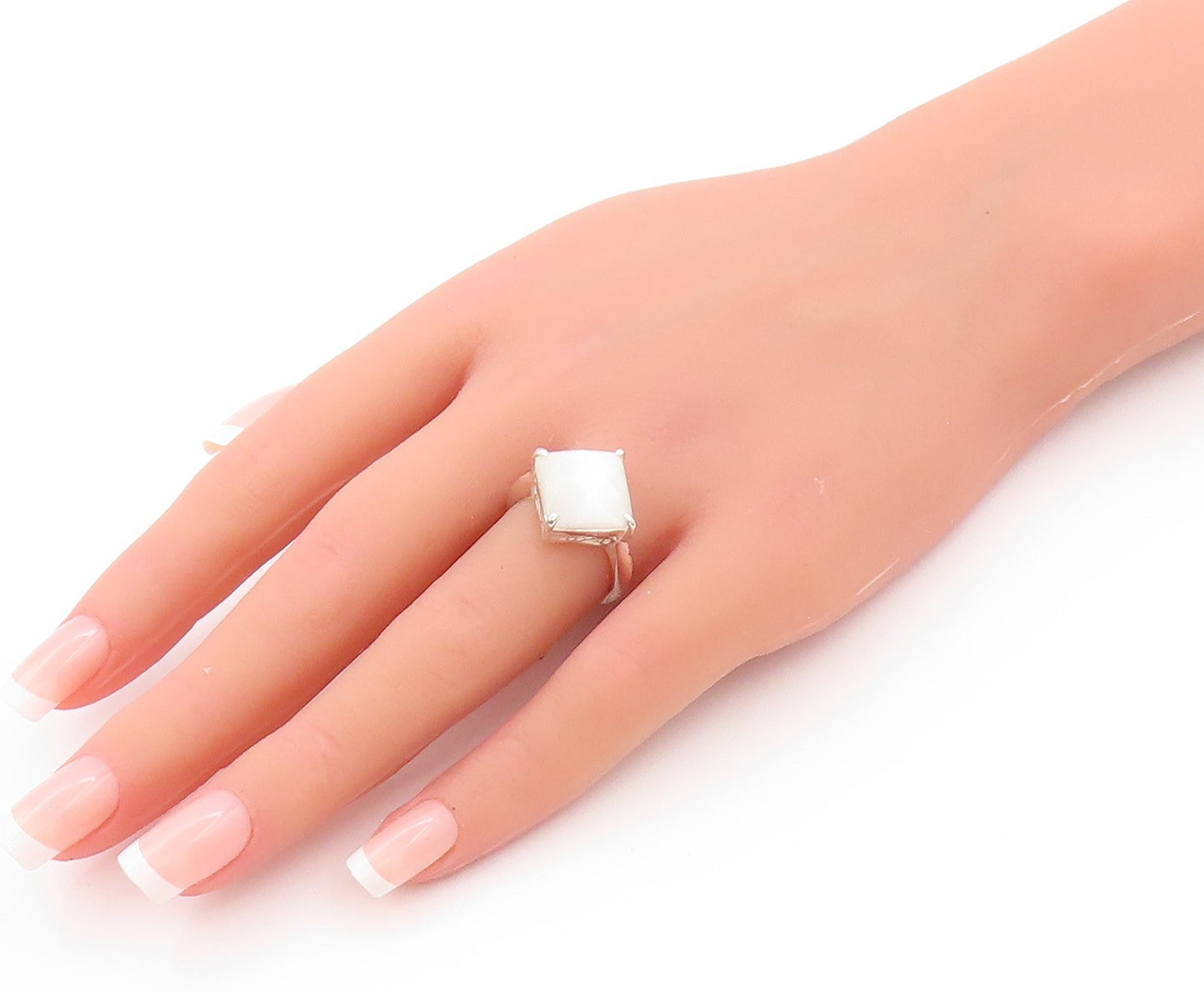 925 Sterling Silver Vintage Ring Minimalist Square Cut Cat's Eye  Sz 7  RG32986
