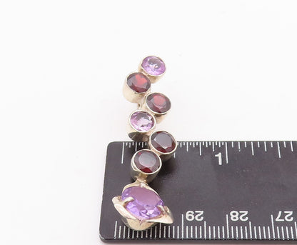 925 Sterling Silver Vintage Pendant Designer Amethyst & Garnet Drop   PT23348
