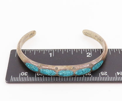 925 Sterling Silver Vintage Bracelet NAVAJO ZUNI Crushed Turquoise Inlay BT11618