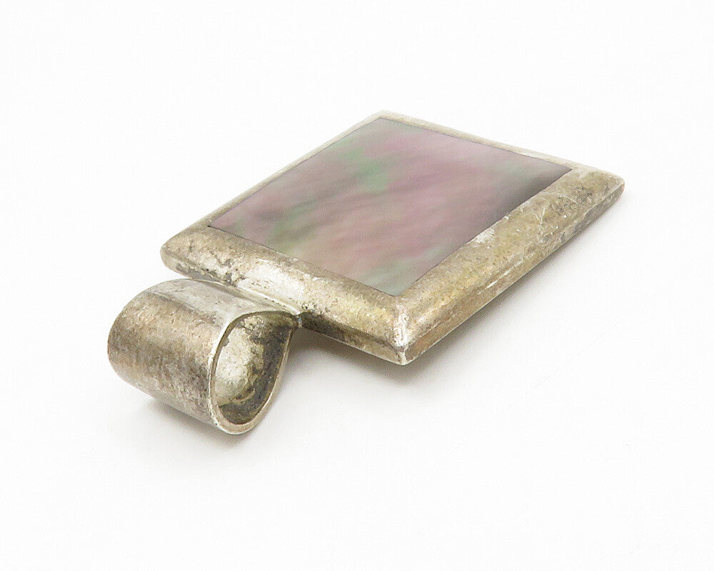 925 Sterling Silver  Vintage Inlaid Abalone Shell Square Slide Pendant PT10767