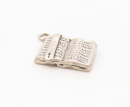 925 Sterling Silver  Vintage Open Religious Holy Bible Charm Pendant  PT21579