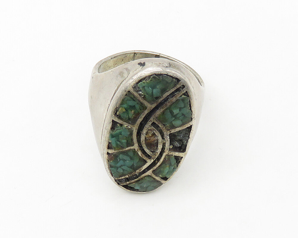 NAVAJO 925 Silver  Vintage Antique Turquoise Cocktail Ring Sz 12.5  RG17121