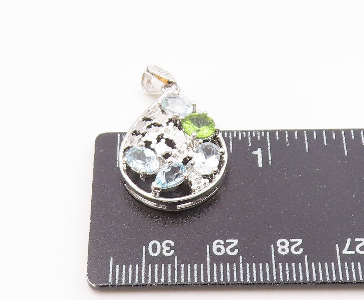 925 Sterling Silver  Genuine Diamonds Topaz & Peridot Drop Pendant  PT10203