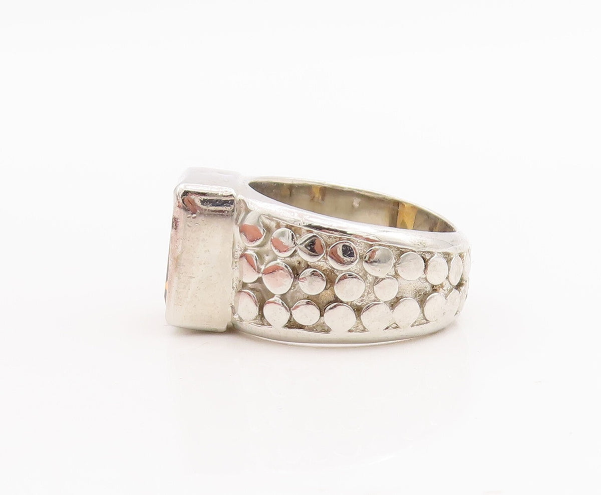 925 Sterling Silver Vintage Ring Beaded Shank Inlay Citrine  Sz 6  RG28683