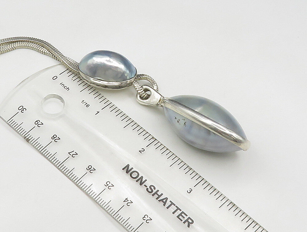 CELIA SEBIRI 925 Silver  Vintage Cabochon Cut Mother Of Pearl Necklace  NE3808
