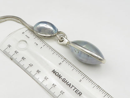 CELIA SEBIRI 925 Silver  Vintage Cabochon Cut Mother Of Pearl Necklace  NE3808