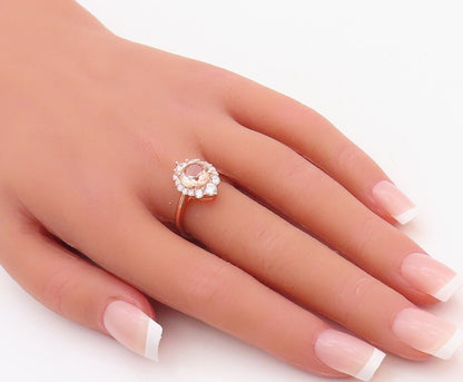 925 Sterling Silver Vintage Ring Rose Gold Plated Morganite & CZ  Sz 7  RG30074