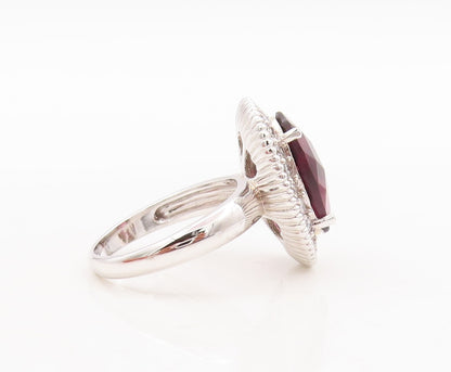 925 Sterling Silver Vintage Ring Oval Cut Amethyst Halo Topaz  Sz 7.5  RG29480