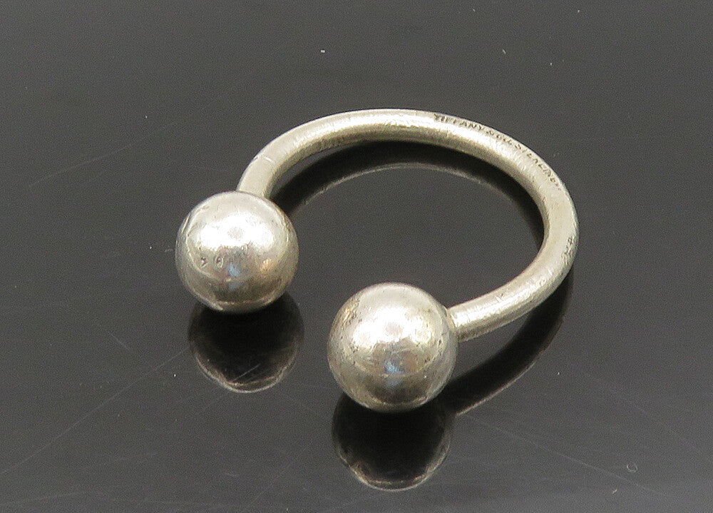 TIFFANY 925 Sterling Silver  Vintage Shiny Sphere Ends Key Ring  TR3047