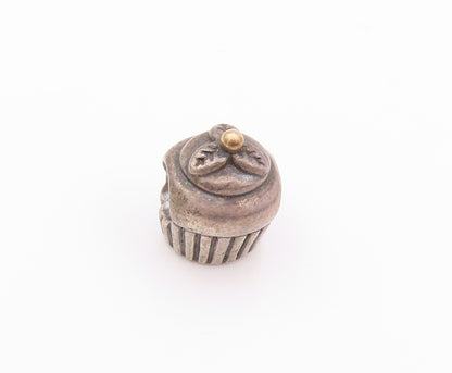 925 Sterling Silver Vintage Pendant PANDORA Dark Tone Cupcake Charm  PT23947