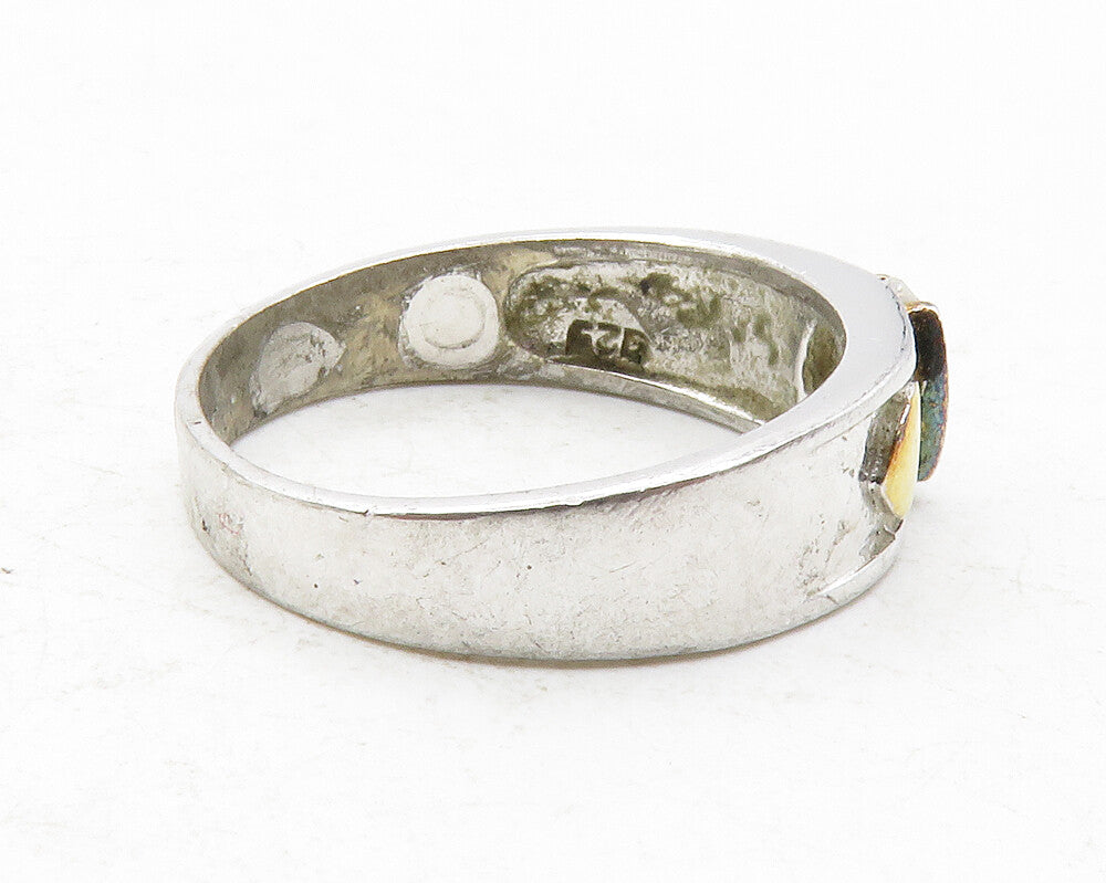 925 Sterling Silver  Topaz Two Tone Love Hearts Shiny Band Ring Sz 7  RG12327