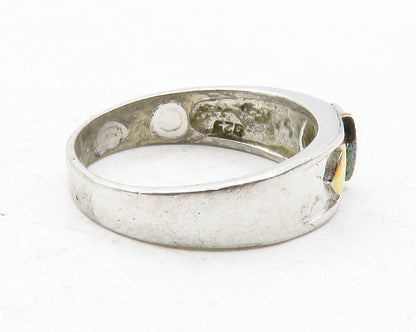 925 Sterling Silver  Topaz Two Tone Love Hearts Shiny Band Ring Sz 7  RG12327