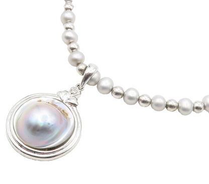925 Sterling Silver  Shiny Freshwater Pearls Beaded Chain Necklace  NE2574