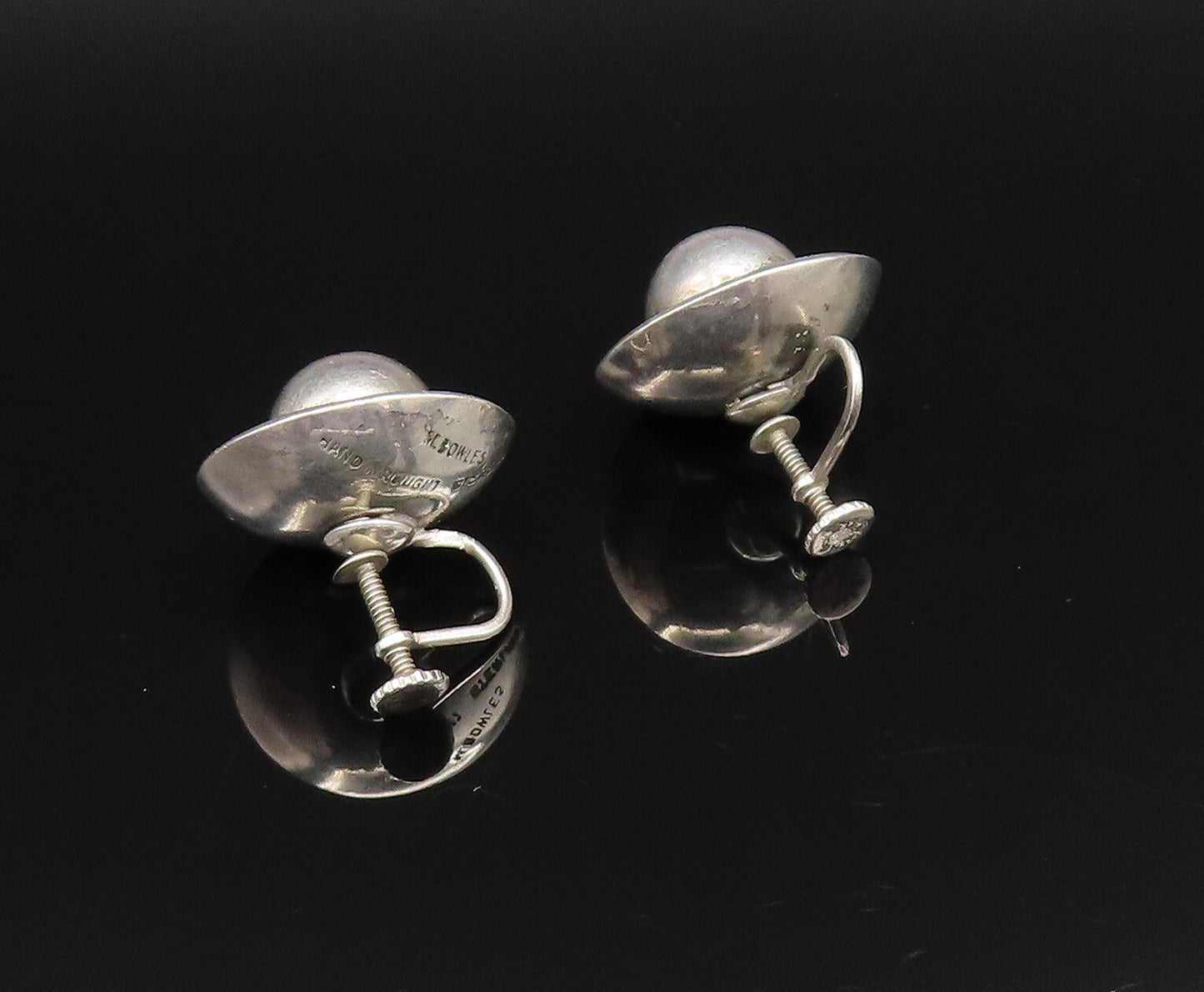 M. BOWLES 925 Silver  Vintage Enamel & Bead Ball Screw Back Earrings  EG12086