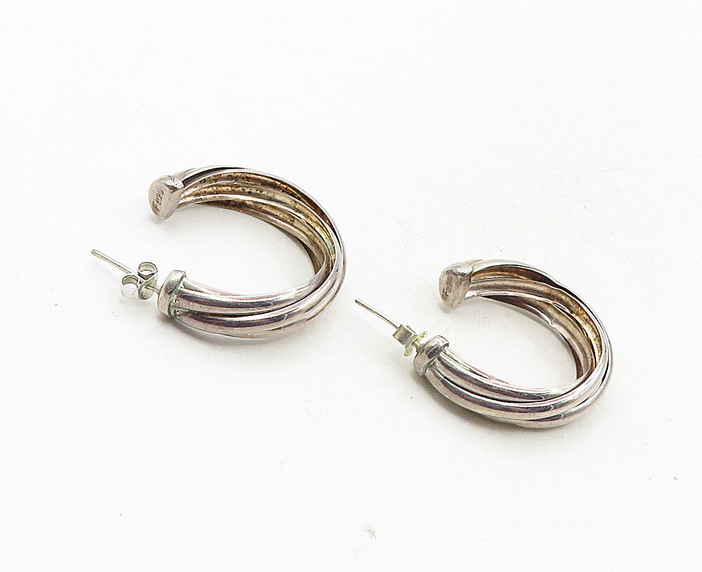 925 Sterling Silver  Vintage Shiny Smooth Split Shank Hoop Earrings  EG4939