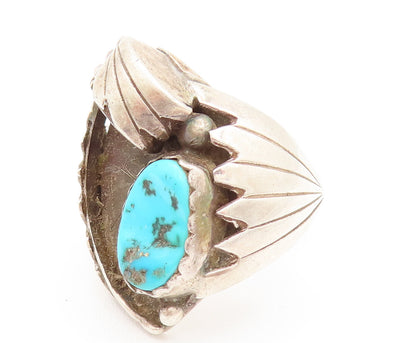 NAVAJO 925 Silver  Vintage Modern Engraved Lines Turquoise Ring Sz 10  RG26170