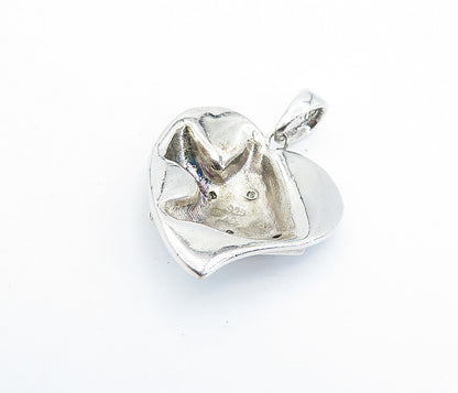 925 Sterling Silver  Fire Opal & Topaz Swimming Fish Heart Pendant  PT4883