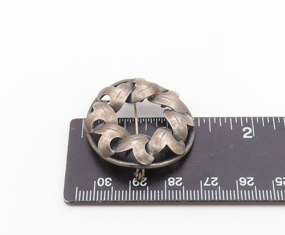 DENMARK 925 Sterling Silver  Vintage Dark Tone Floral Wreath Brooch Pin BP8482