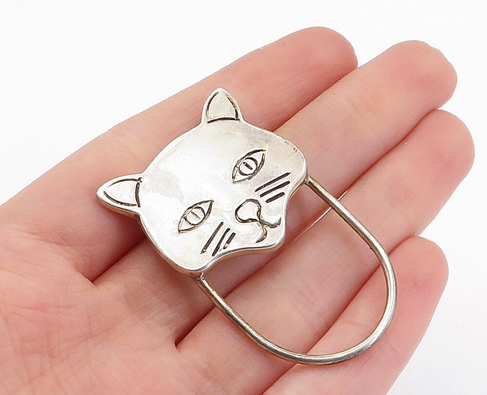MEXICO 925 Sterling Silver  Vintage Etched Cat's Face Motif Brooch Pin  BP2497