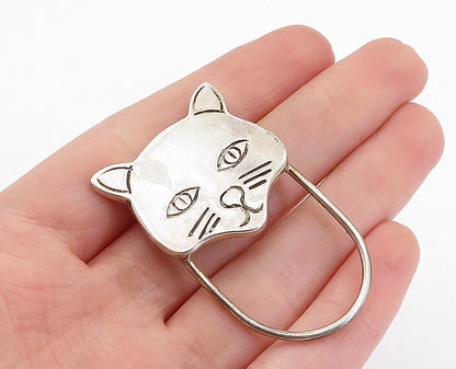 MEXICO 925 Sterling Silver  Vintage Etched Cat's Face Motif Brooch Pin  BP2497