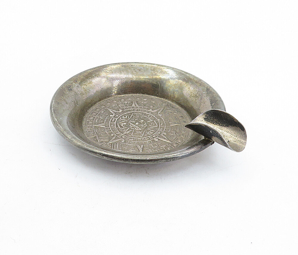 MONTENEGRO 925 Sterling Silver  Vintage Mayan Sun Calendar Ashtray  TR1270