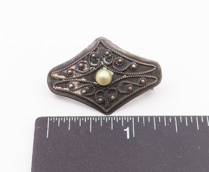 925 Sterling Silver  Vintage Petite Pearl Twist Pattern Brooch Pin  BP8191