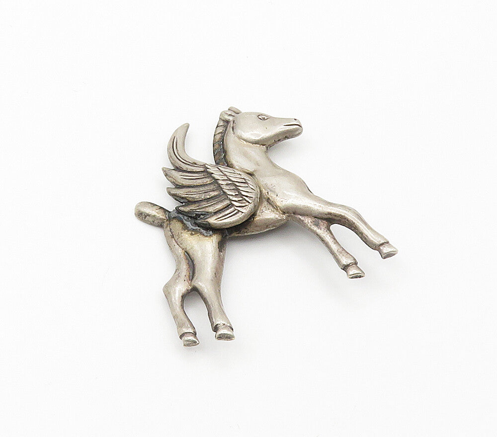 LANG 925 Sterling Silver  Vintage Dark Tone Flying Horse Brooch Pin  BP6609