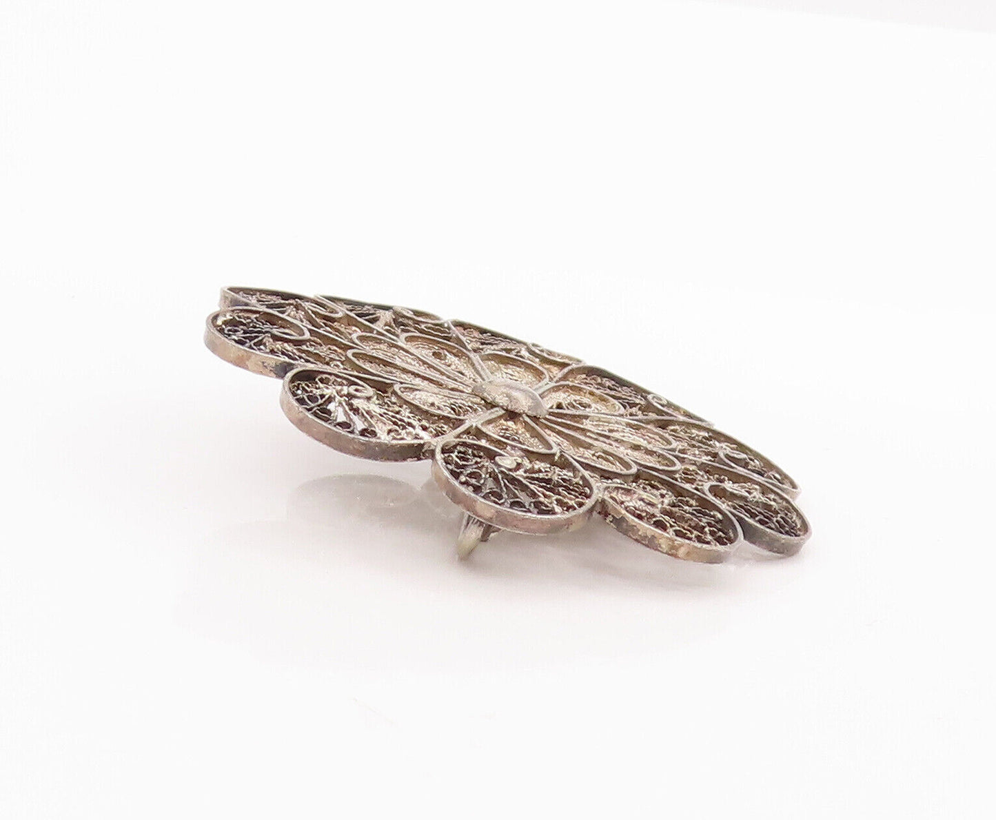 925 Sterling Silver Vintage Brooch Pin MIDDLE EAST Filigree Work Flower  BP10844