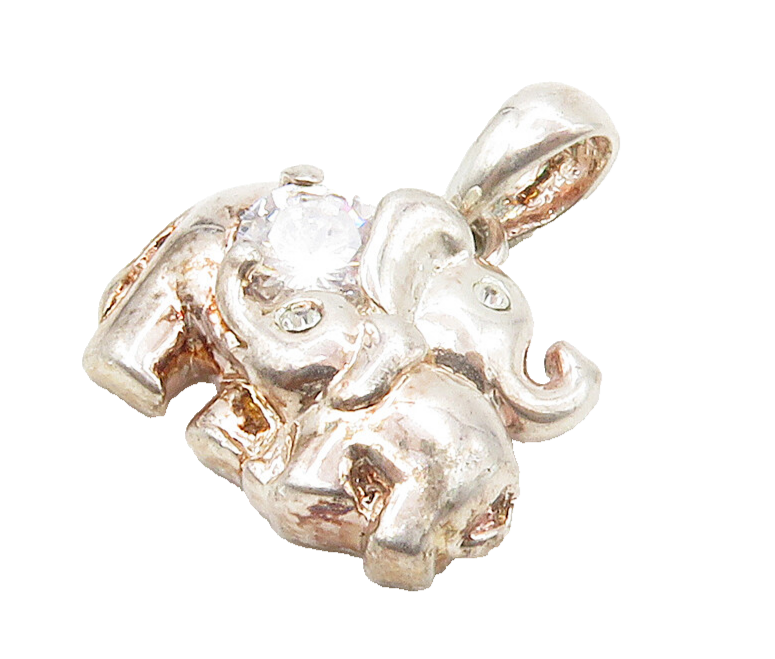 925  Silver  Vintage Cubic Zirconia Mom & Baby Elephants Pendant  PT13118